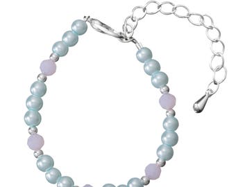 Crystal Dream Aqua and Pink Czech Glass Pearls and Crystals Toddler  Bracelet Gift with 2" Extender (BPG19)