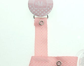 Baby  Gift personalized name pacifier clip binky holder set baby-shower custom pink chevron  (MSRP 19.00)