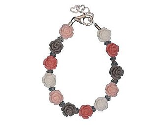 Elegant Multicolor Mini Flower Beads with European Crystals Sterling silver Festive Baby Girl Bracelet (BFLM)