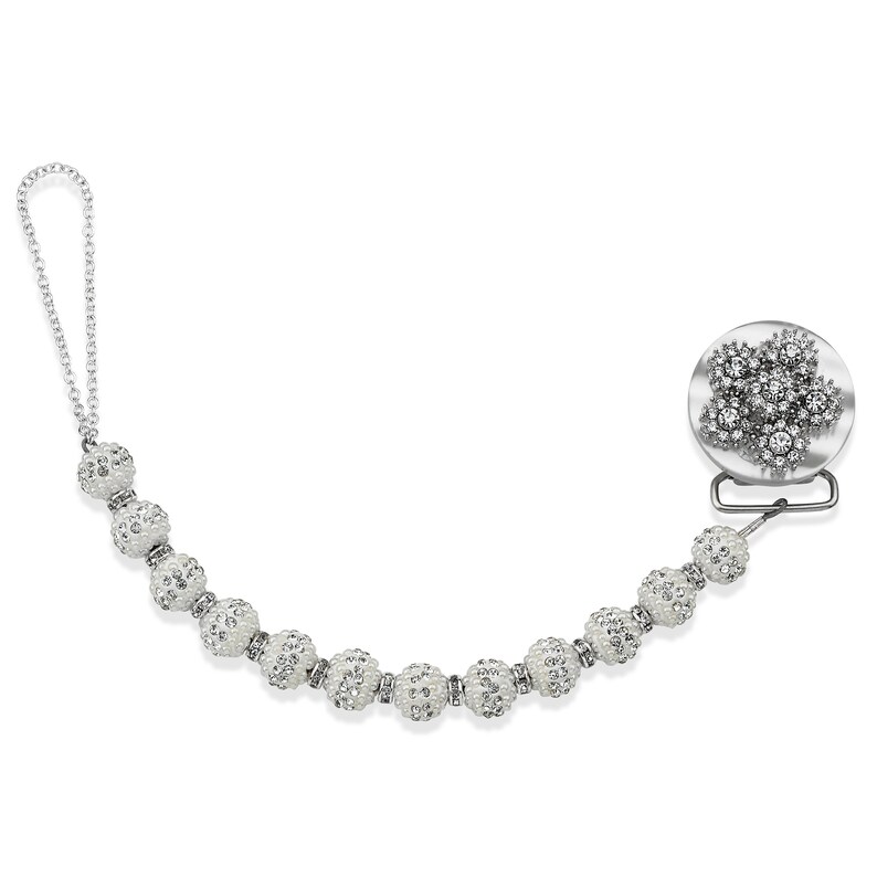 White Beaded Exquisite Flower Crystal Pacifier Clip CRSF image 1