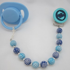 Blue Dolphins Pacifier clip with Acrylic Beads (CPD)