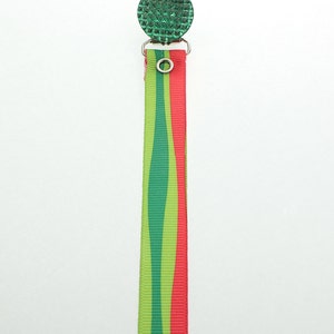 Holiday Pacifier Clip Green  Crystal with Matching Ribbon (RHGR)