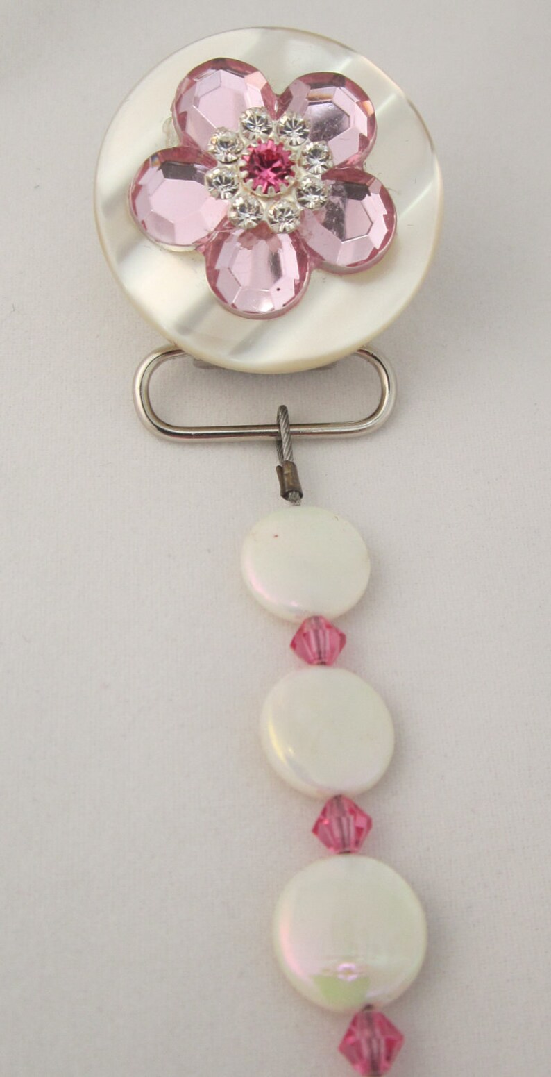 Pink Flower Pacifier clip with Stunning Mother of Pearls CMPP image 3