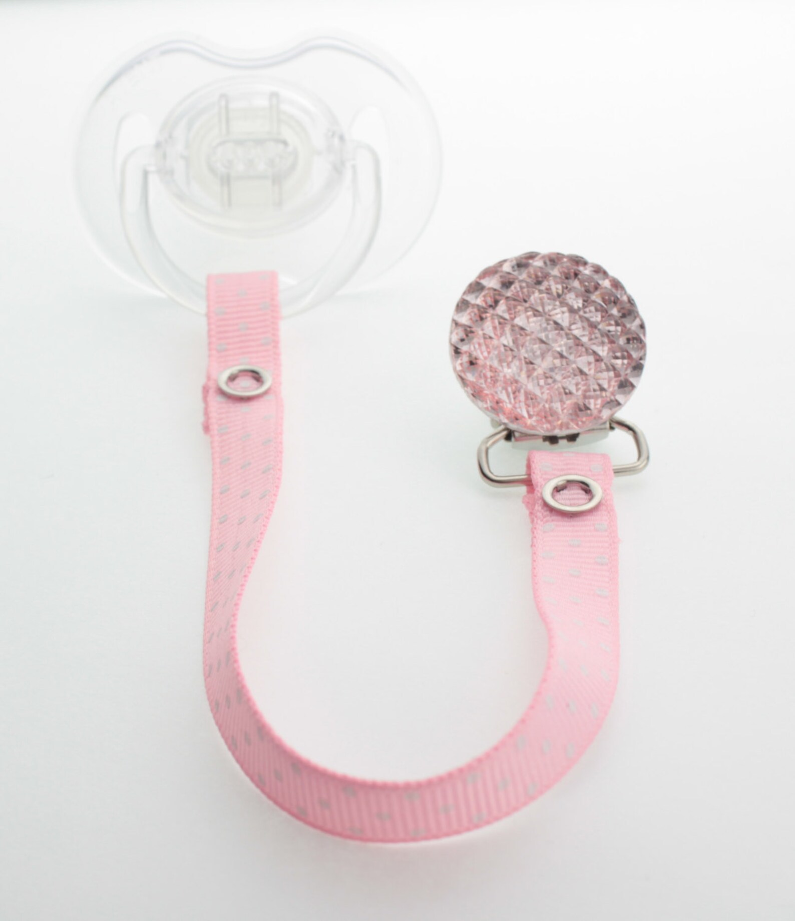 Pink Polka Dot Ribbon With Crystal Pacifier Holder rqpmsrp - Etsy