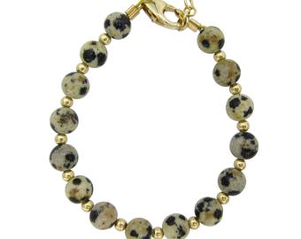 Spring Dalmatian Jasper and Gold filled bead Luxury baby girl keepsake bracelet gift (B1726)