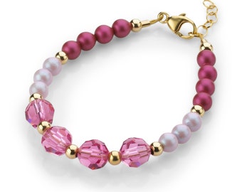 Elegant Child Bracelet with Pink Austrian Pearls, 14kt Gold Filled Beads (B2121)