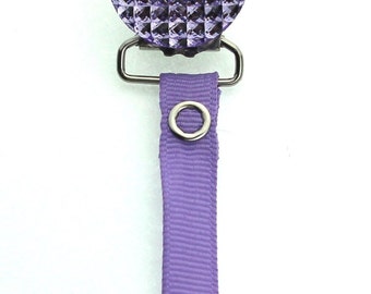 Purple Crystal Clip with Solid Ribbon Pacifier Clip (RQSPU)(msrp 19.99)