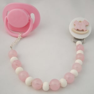Pink Rocking Horse Pacifier clip with Stunning Beads and pearls (CRHP)