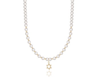 Star of David, 18kt gold filled, with cream European pearls baby, infant, child, toddler necklace