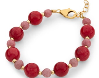 Adorable Toddler/Infant/Teen Bracelet with 6 mm Red Coral pearls and 4mm Rhodolite Beads (B2133-RP)