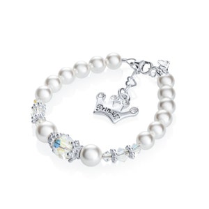 White Pearls and Sterling Silver Crystal Princess Bracelet (B124)