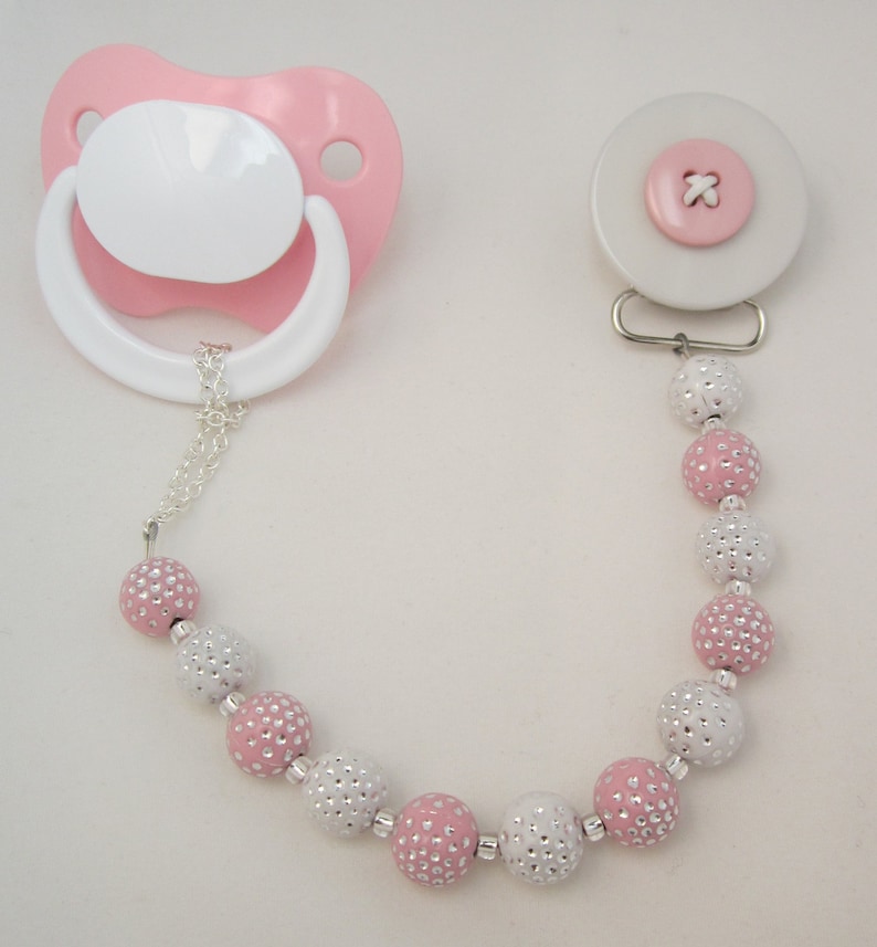 Pink Button Pacifier/binky Clip With Matching Beads CPPB Etsy