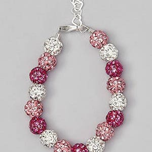 Luxury Pink Sparkly Pave Beads Sterling Silver Stylish Baby Girl Bracelet Keepsake Gift (BMSH)