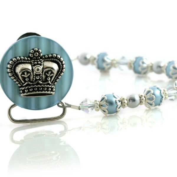 Blaue Krone Schnullerkette mit blauen European Perlen & Kristallen (CCB) BABY GESCHENK