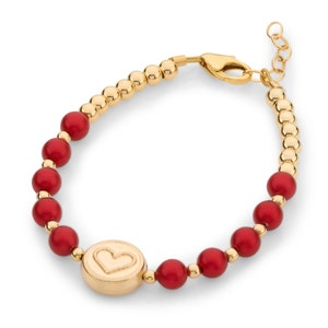 NEW Double Sided 14kt Gold FIlled Heart Bead, With Rouge Austrian Pearls, Luxury Infant/Child Bracelet B2130-R image 1