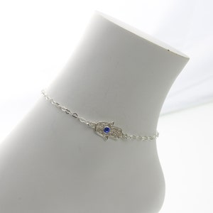 Sterling Silver Heart Chain Hamsa Ankle Bracelet (AHA)