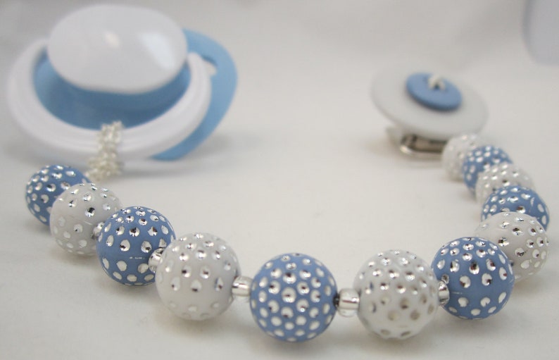 Blue Button Pacifier/binky Clip With Matching Beads CPBLB Etsy