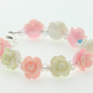 Pink and White Flower Girl , Bridesmaid , Baby Toddler Jewelry Bracelet Keepsake ( B115)