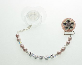 Personalized Name Baby Pink Pacifier Clip available in white too (CPFNAME)