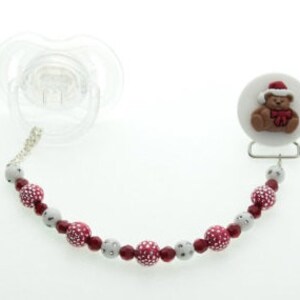 Red & White Santa Bear Beaded Pacifier Clip (CHSB)