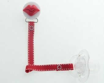 Red Kiss Lips Pacifier Clip (RRL)