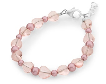 Adorable Baby Bracelet With Austrian Rose Pearls, Heart Beads (B2125)