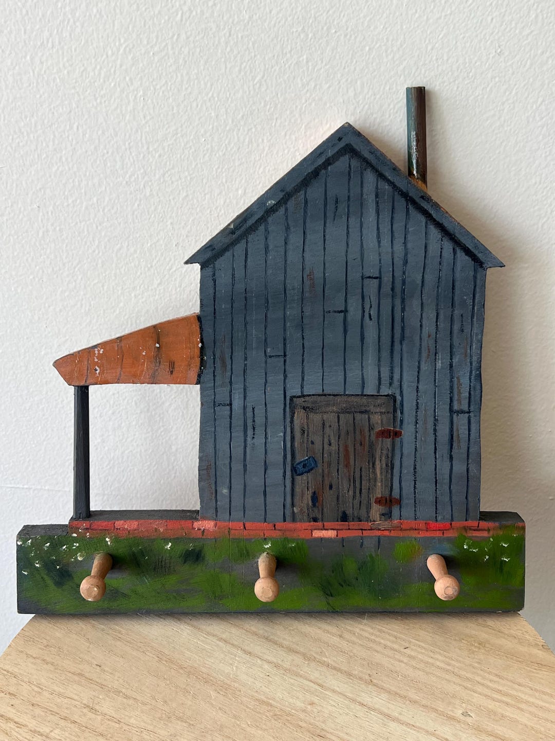 Vintage Wooden Barn Key Holder Wall Rack - Rustic Farmhouse Wall Hooks ...