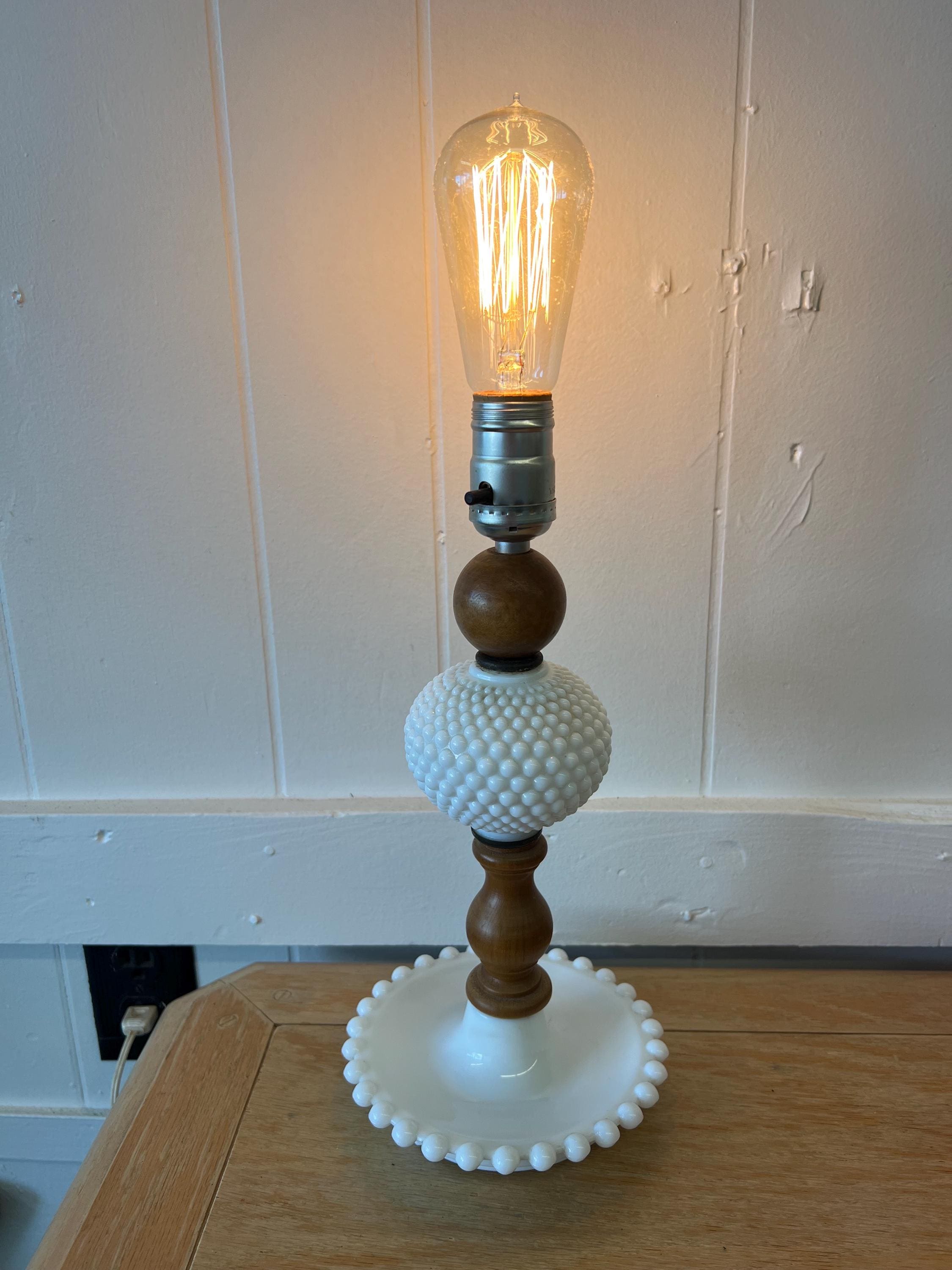 90s Wood ＆ milk glass lamp Milk Glass Lamps | Foter