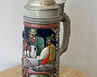 Jarra de cerveza alemana Gerz vintage – Tapa de gres y peltre de Simon Peter Gerz