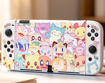 Niedliche Pokémon-Hülle für Nintendo Switch – Kawaii-Pikachu & Freunde-Hülle mit Joy-Con-Hüllen für Switch 1, OLED und Switch 2