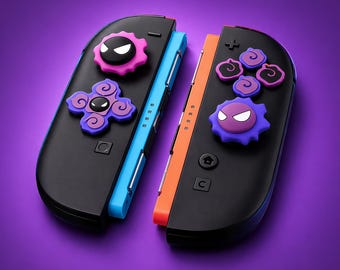 Nintendo Switch Joy-Con Thumb Grips Purple Gastly Design – Cute Joystick Caps Set, Gamer Gift, Switch Accessories