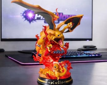 Glurak-Evolutionsstatue 22,5 cm – Glumanda-Charmeleon-Glurak-Figur, Pokémon-Feuer-Evolutions-Sammlerstück, Anime-Schreibtischdeko-Geschenk