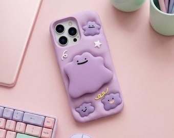Kawaii-Handyhülle, süße Silikonhülle von Ditto, pastelllila iPhone-Hülle, weiche, ästhetische, mädchenhafte Hülle – das perfekte Geschenk