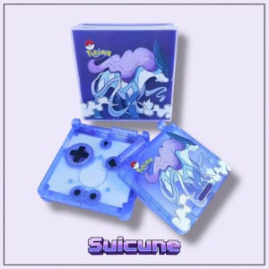 Benutzerdefiniertes Game Boy Advance SP Gehäuse – Suicune Pokémon Design – Transparentes Blau + Box