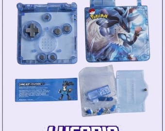 Benutzerdefiniertes Game Boy Advance SP-Gehäuse – Lucario-Pokémon-Design – Transparentes Blau + Box