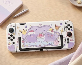 Nintendo Switch 2 Hülle mit Ditto, Pikachu & Evoli – Kawaii Lila Konsolenhülle, Niedliche Anime Joy-Con Schutzhülle, Switch-Zubehör