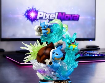 Pokémon Schiggy-Entwicklungsstatue 23 cm – Schiggy, Schillok & Turtok Wasserwellen-Sammelfigur