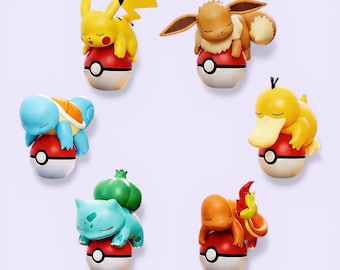 Pokemon Sleeping Mini Figure Glow in the Dark – Pikachu Eevee Charmander Bulbasaur Squirtle Psyduck – Cute Kawaii Desk Decor – Anime Gift