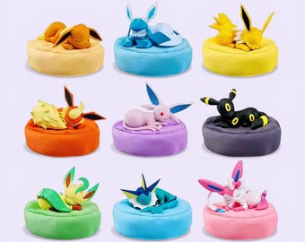 Evoli-Entwicklungen: Schlafende Figuren, niedliche Pokémon-Deko, Kawaii-Evoli-Minifiguren, Anime-Schreibtischaccessoires