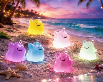 Ditto-Schlüsselanhänger, der im Dunkeln leuchtet, Metamorph-Pokémon-Kawaii-Anhänger, niedlicher Blob-Anhänger, ästhetischer Taschenanhänger, Geschenk für Geeks