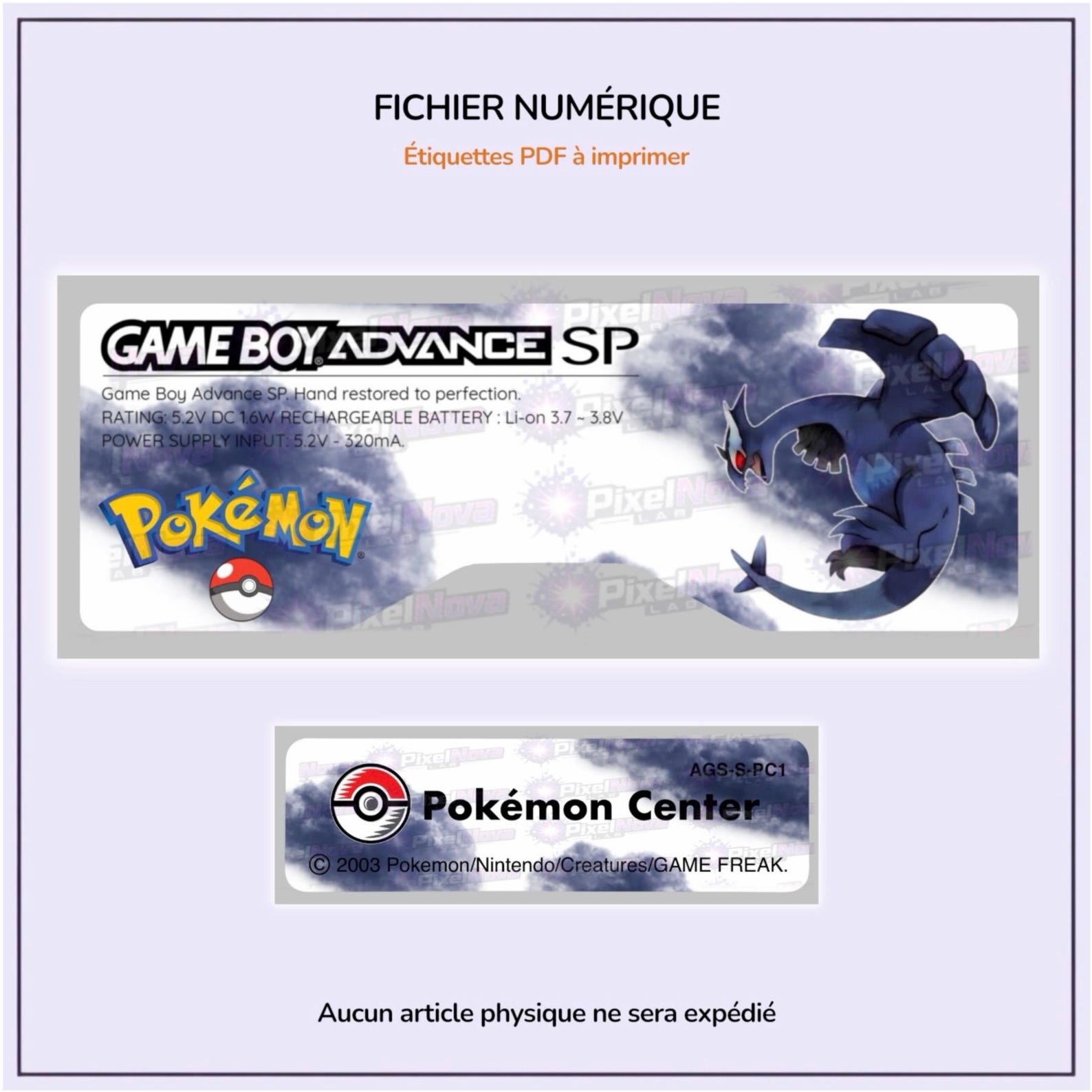 Printable Game Boy Advance SP Shadow Lugia Label | Printable GBA Label ...