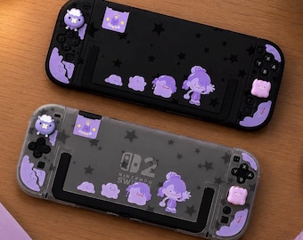 Nintendo Switch 2 Case – Ditto Pokopia Style, Cute Purple Kawaii Protective Cover & Thumb Grip Caps
