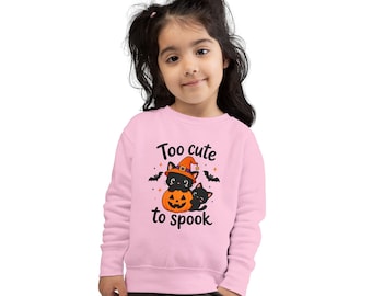 Too Cute To Spook Toddler Sweatshirt | Halloween Black Cat Pumpkin