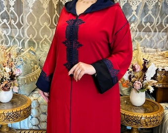 Djellaba marroquí moderna - Vestido caftán con capucha bordado para mujer