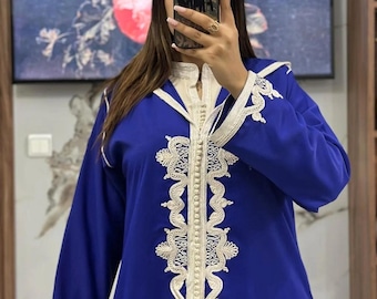 Conjunto moderno marroquí de 2 piezas tipo djellaba - Elegante vestido caftán bordado