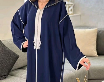 Djellaba marroquí moderna - Elegante caftán con capucha hecho a mano para mujer - Vestido largo tradicional de estilo bohemio chic