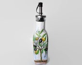 Mediterranean Olive Oil Bottle - Glass Oil Vinegar Bottle - Decoupage Olive Tree Oil Dispenser - Mediterranean Decor - Gift Idea