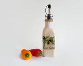 Olive Oil Bottle - Glass Oil Vinegar Bottle - Decoupage Olive Oil Dispenser - Mediterranean Decor - Gift Idea