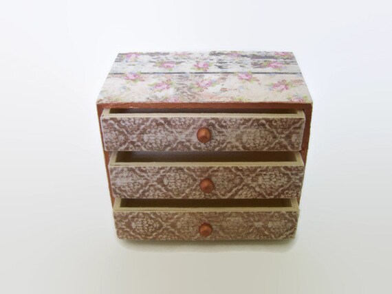 Shabby Chic Jewellery Box 3 Drawer Decoupage Mini Wooden Etsy