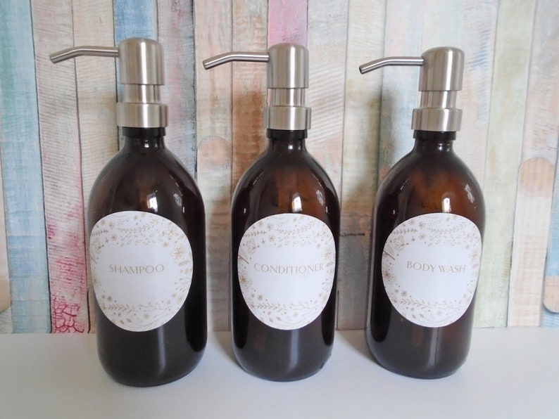 Amber Glass Shampoo / Conditioner / Body Wash Dispensers with Etsy